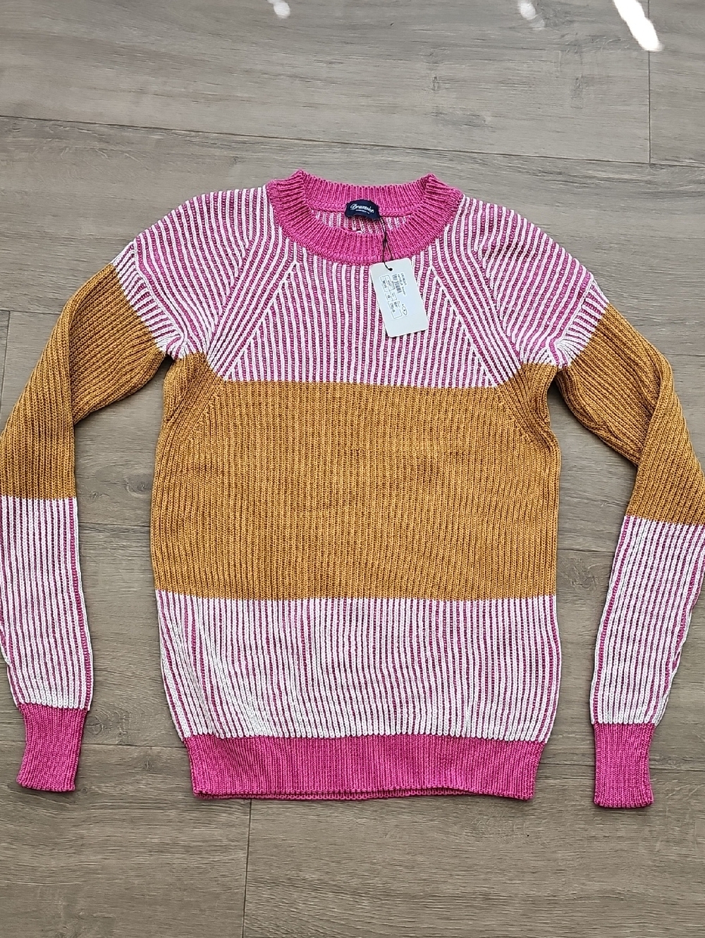 Drumohr Colorblock Pink and Mustard Crewneck Sweater Mens Size Medium